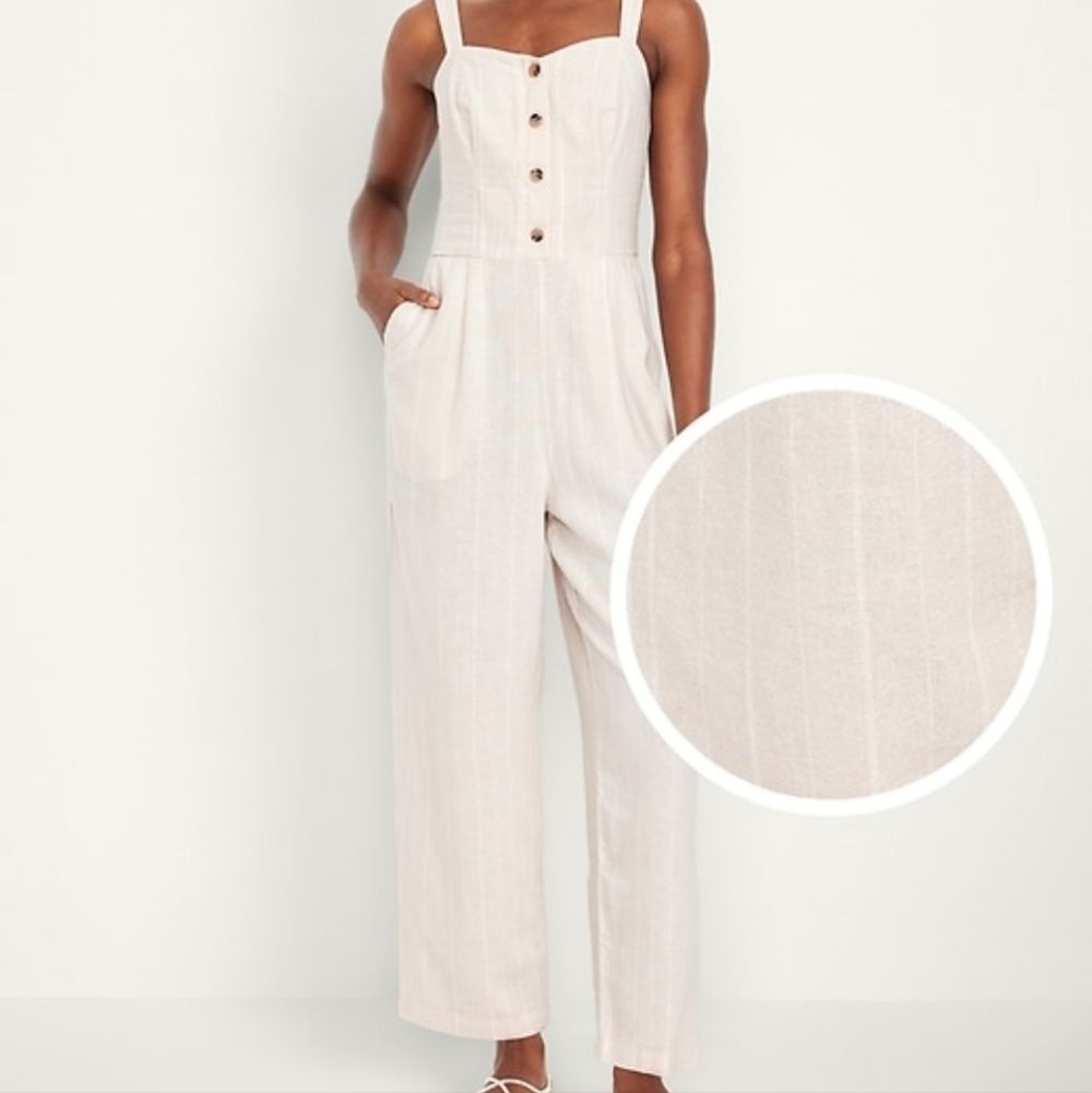 NWT. Plus Size Linen Jumpsuit in Cream
